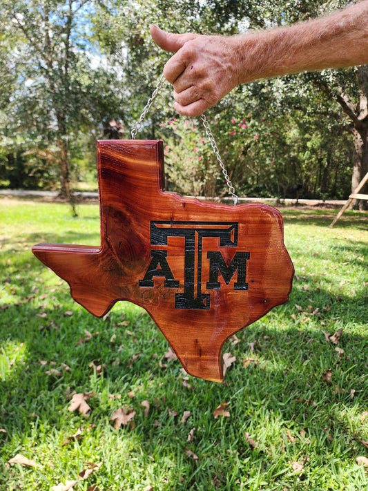 Texas shaped cedar with name or logo of your choice