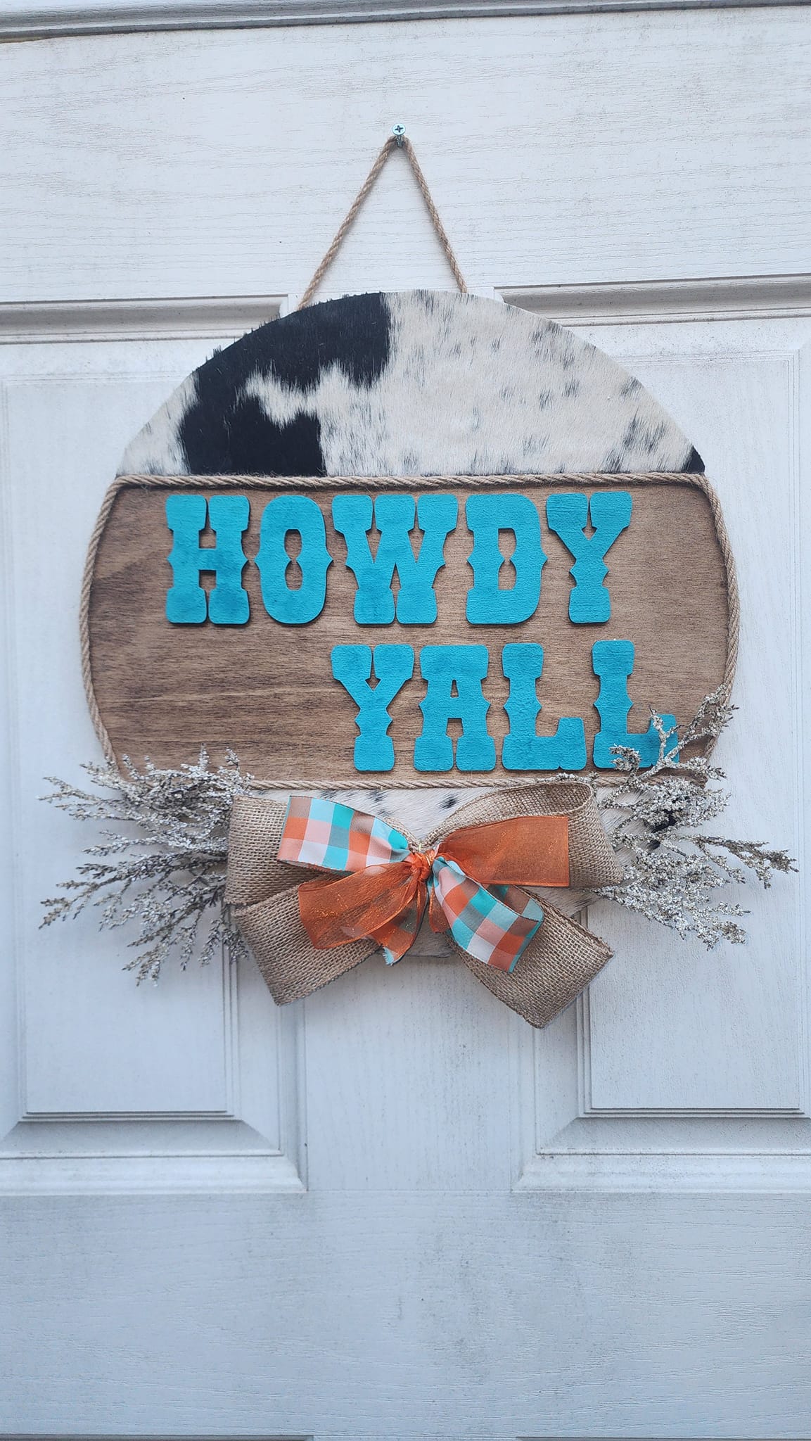 Howdy Yall Cowhide Welcome door sign